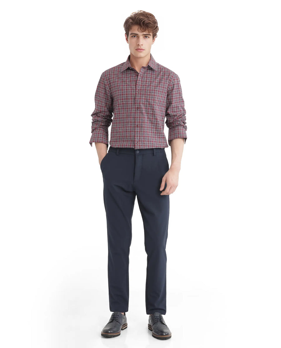 Rare Rabbit Men's Plix Maroon Cotton Checked Print Regular Fit Full Sleeve Collared Shirt