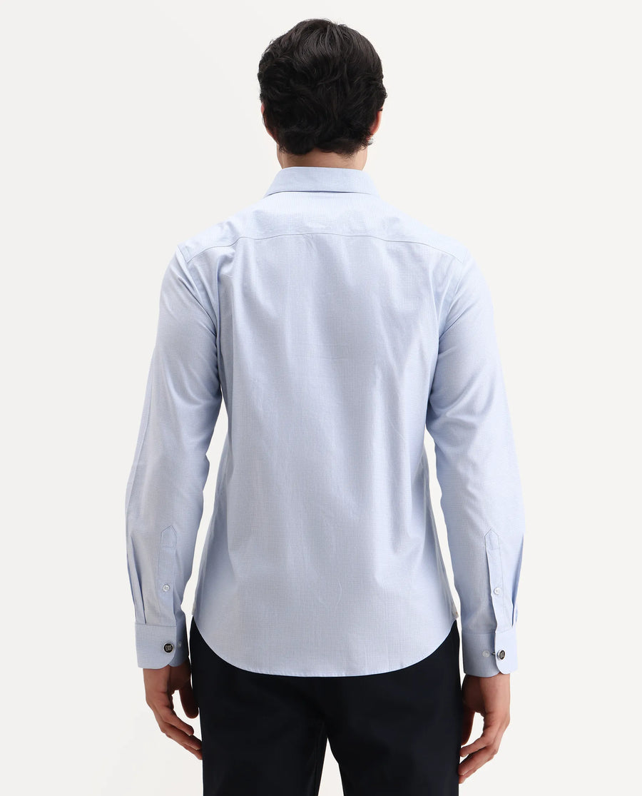 Rare Rabbit Men's Plom Blue Cotton Fabric Collared Neck Regular Fit Plain Shirt