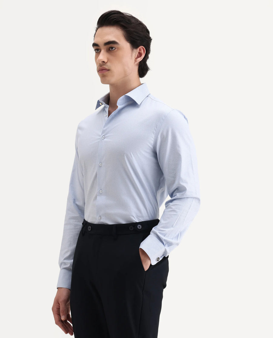 Rare Rabbit Men's Plom Blue Cotton Fabric Collared Neck Regular Fit Plain Shirt