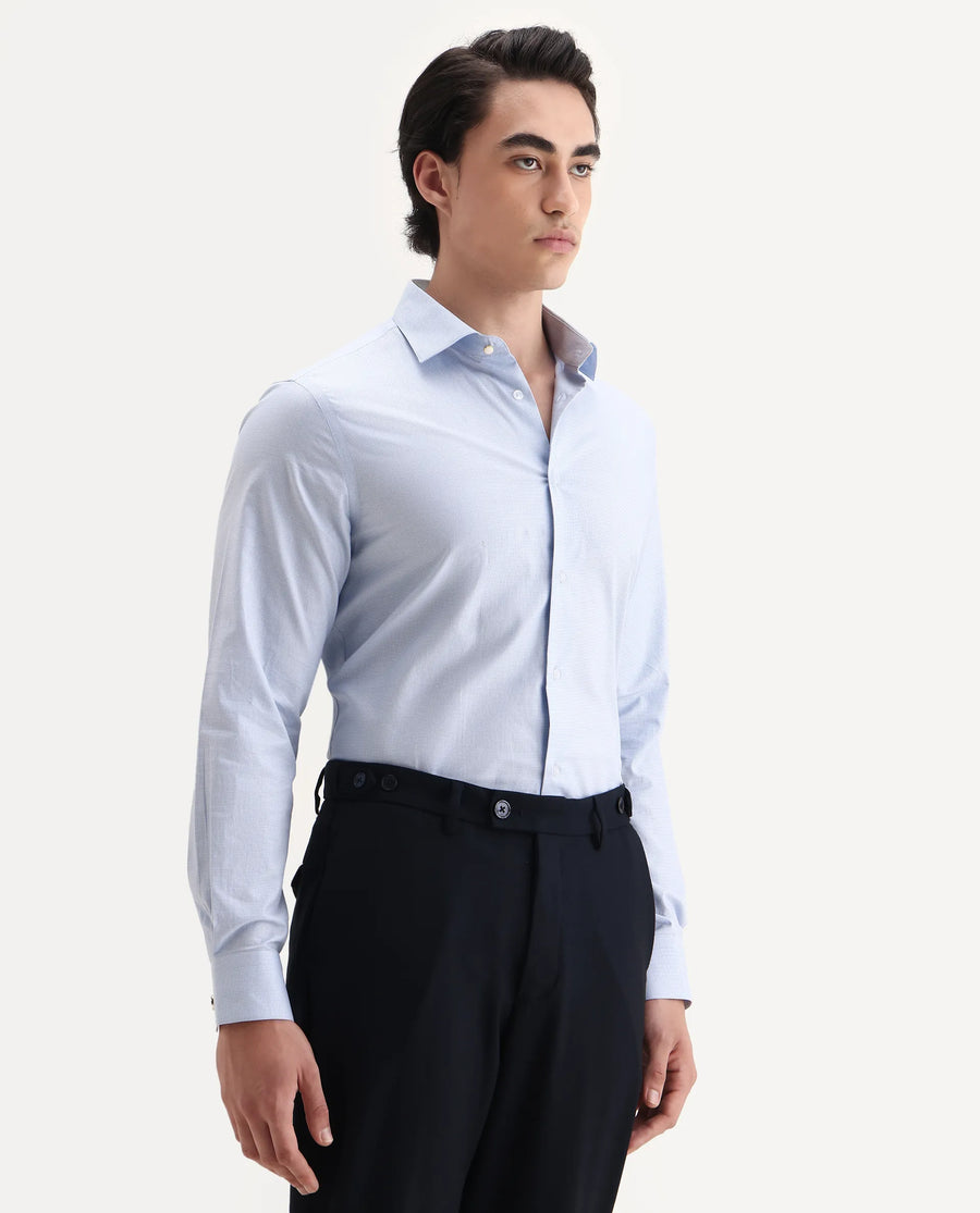 Rare Rabbit Men's Plom Blue Cotton Fabric Collared Neck Regular Fit Plain Shirt