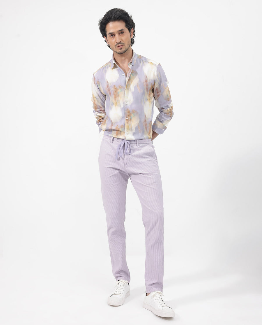 Rare Rabbit Men's Plushy Ls Pastel Purple Viscose Abstract Print Regular Fit Full Sleeve Collared Shirt