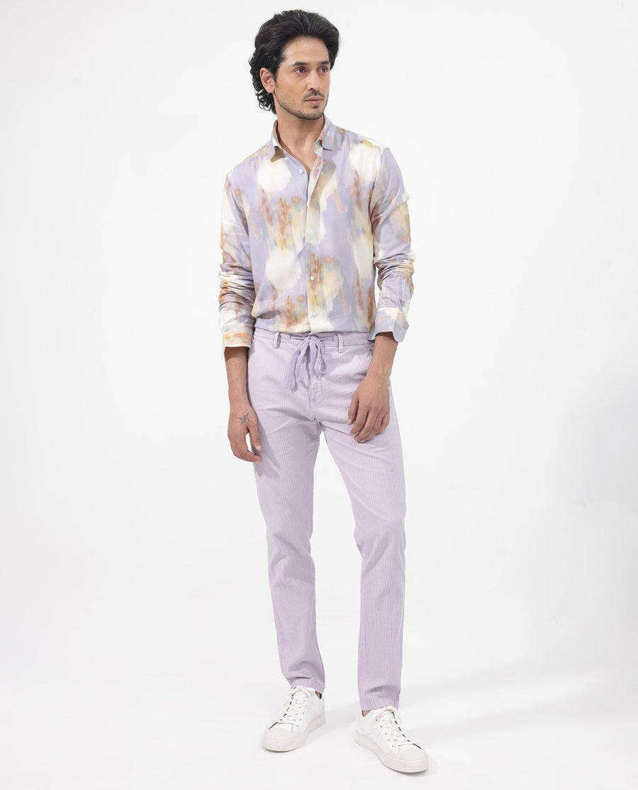 Rare Rabbit Men's Plushy Ls Pastel Purple Viscose Abstract Print Regular Fit Full Sleeve Collared Shirt