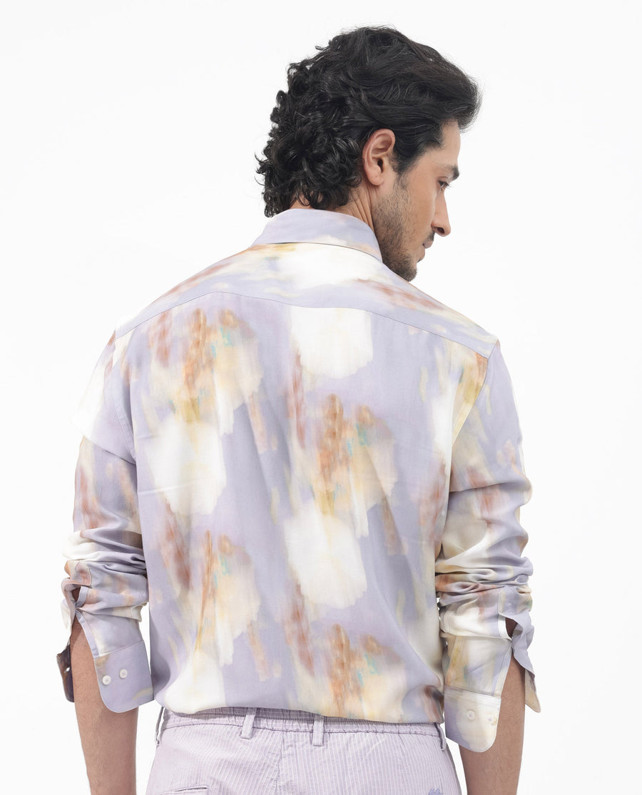 Rare Rabbit Men's Plushy Ls Pastel Purple Viscose Abstract Print Regular Fit Full Sleeve Collared Shirt