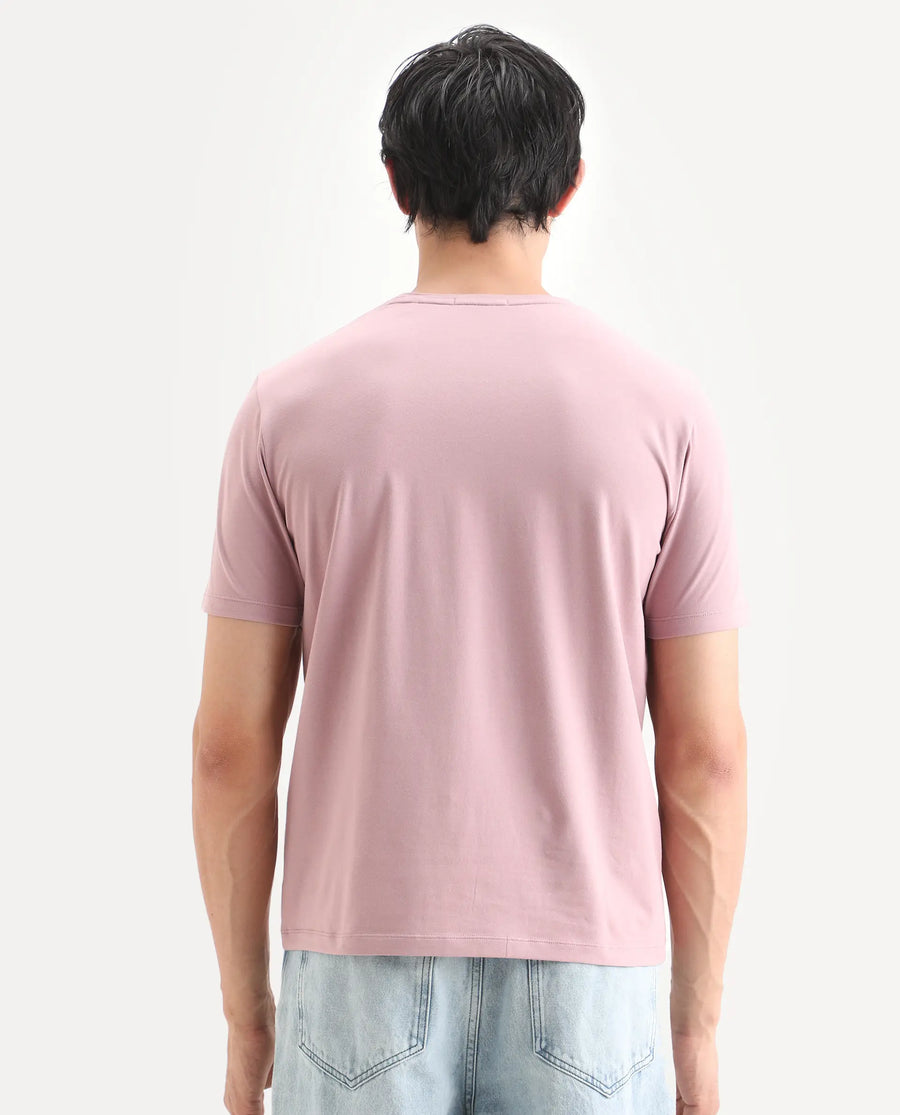Rare Rabbit Men's Poat Dusky Pink Cotton Blend Fabric Half Sleeve Crew Neck Regular Fit T-Shirt