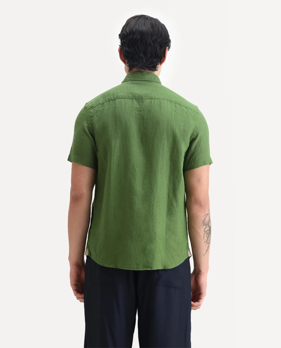 Rare Rabbit Men's Poist Jordin Linen Plain Regular Fit Half Sleeve Collared Shirt