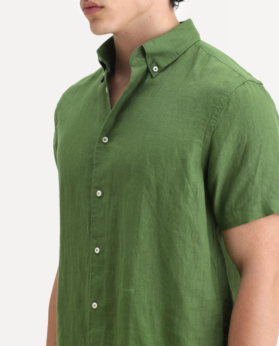Rare Rabbit Men's Poist Jordin Linen Plain Regular Fit Half Sleeve Collared Shirt