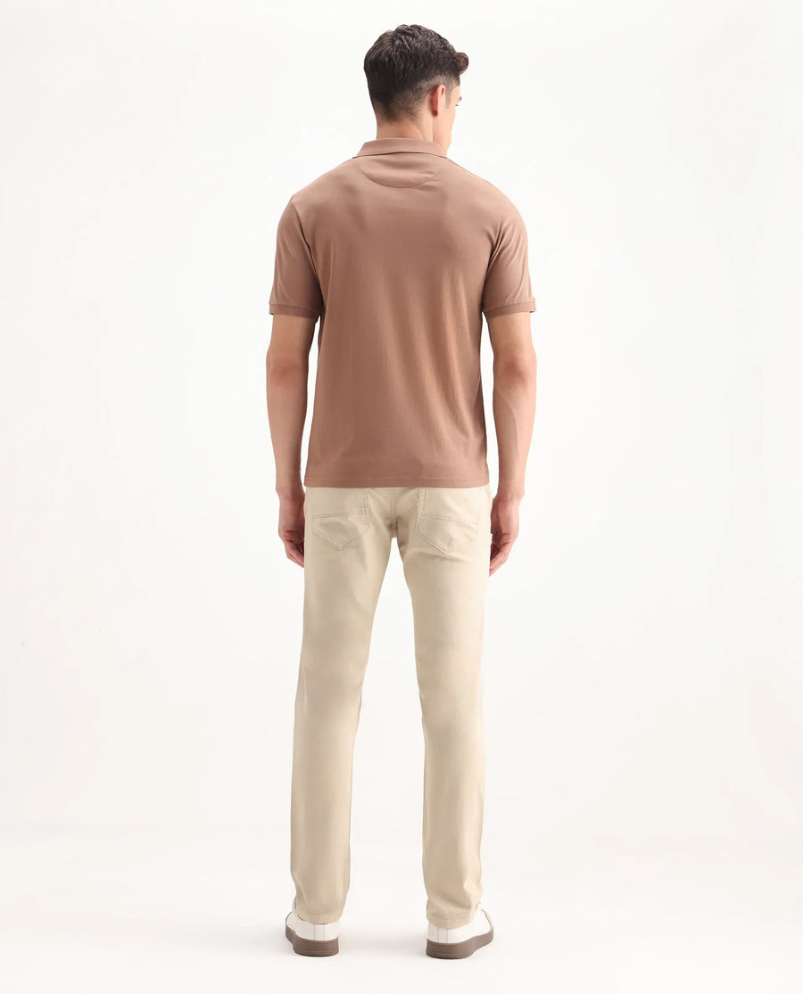 Rare Rabbit Men's Poke-2 Beige Cotton Plain Regular Fit Trouser