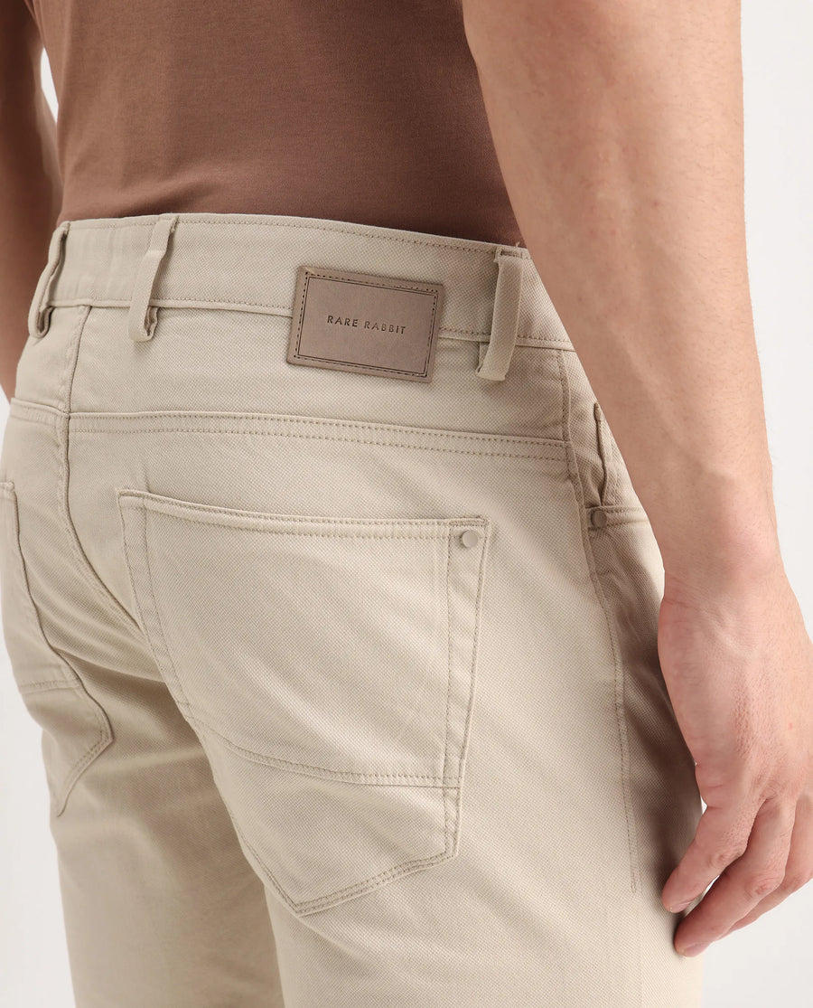 Rare Rabbit Men's Poke-2 Beige Cotton Plain Regular Fit Trouser