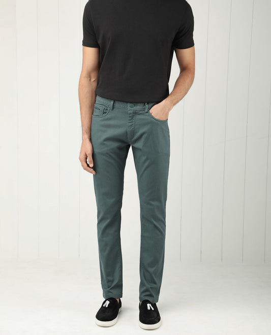 Rare Rabbit Men's Poke Dusky Green Cotton Plain Regular Fit Trouser