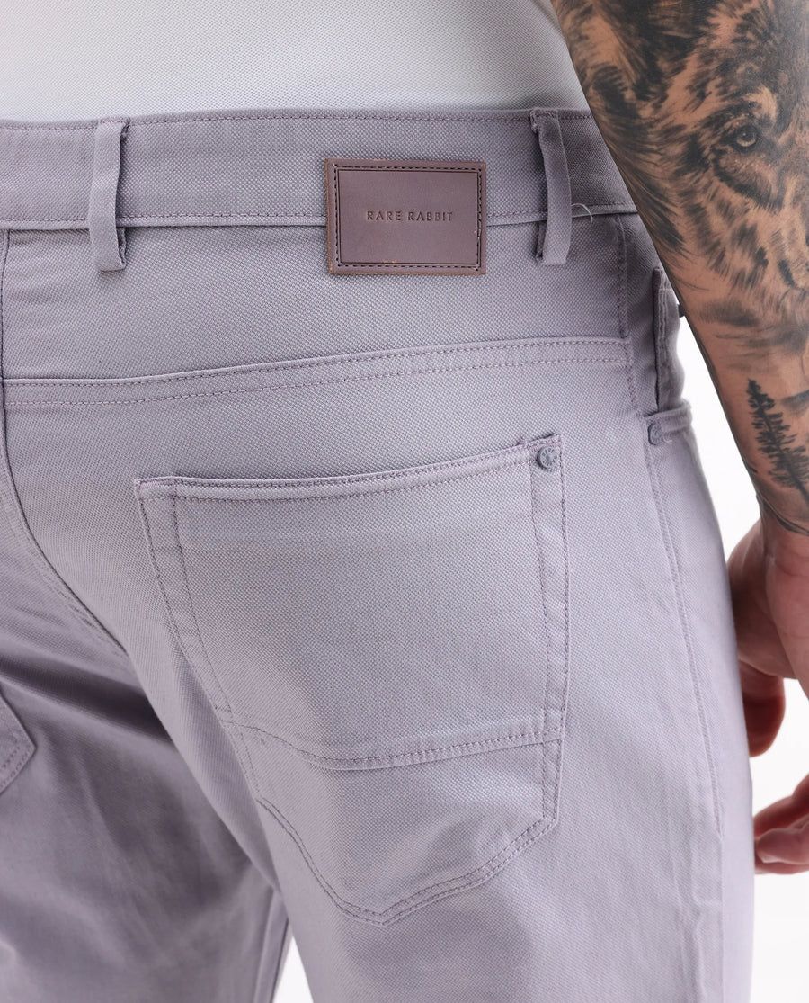 Rare Rabbit Men's Poke Light Purple Cotton Plain Regular Fit Trouser