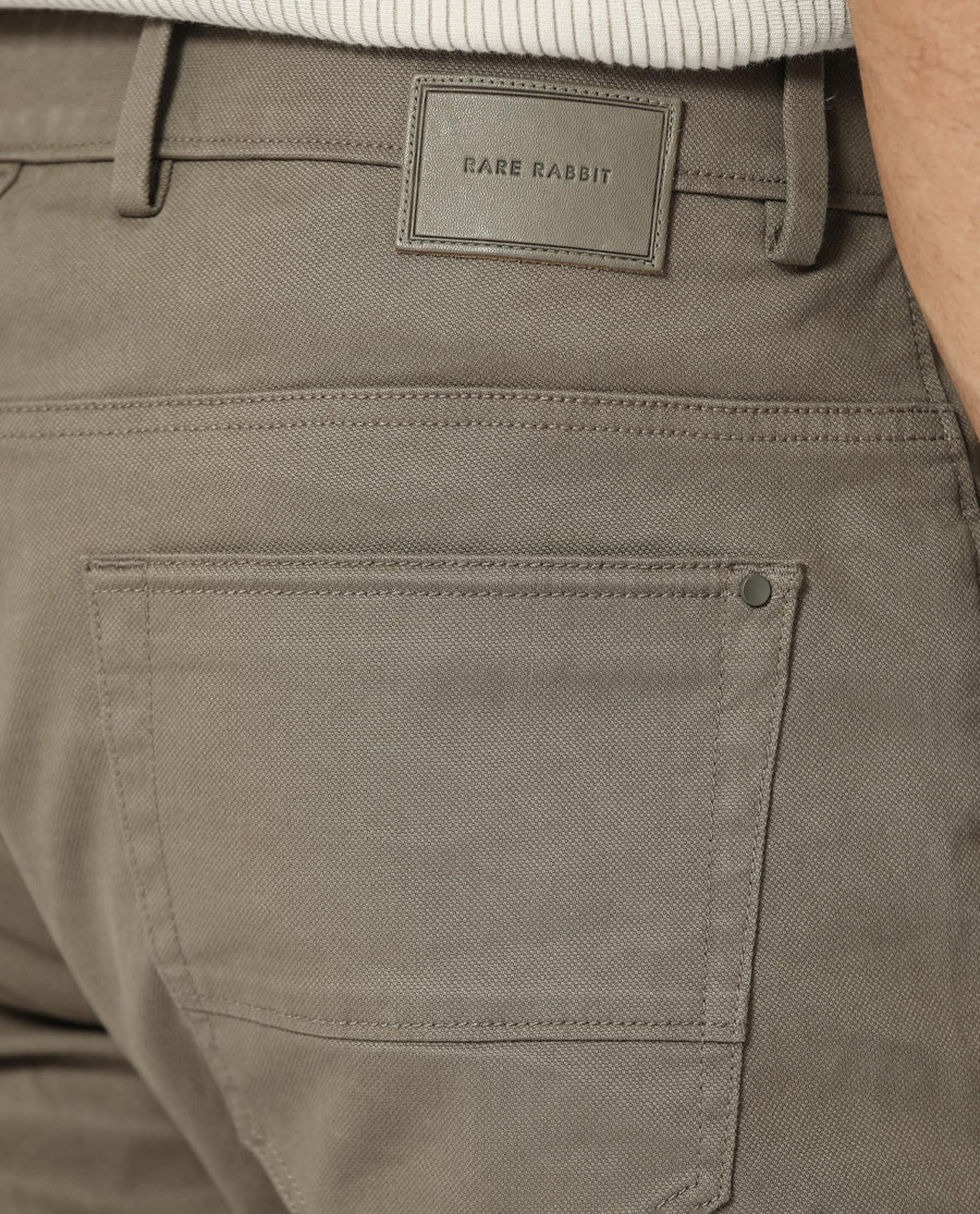 Rare Rabbit Men's Poke-2 Light Olive Cotton Plain Regular Fit Trouser