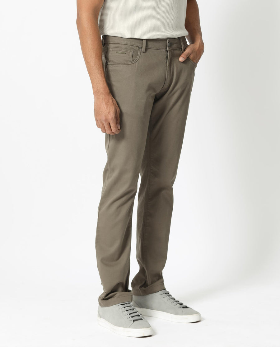 Rare Rabbit Men's Poke-2 Light Olive Cotton Plain Regular Fit Trouser