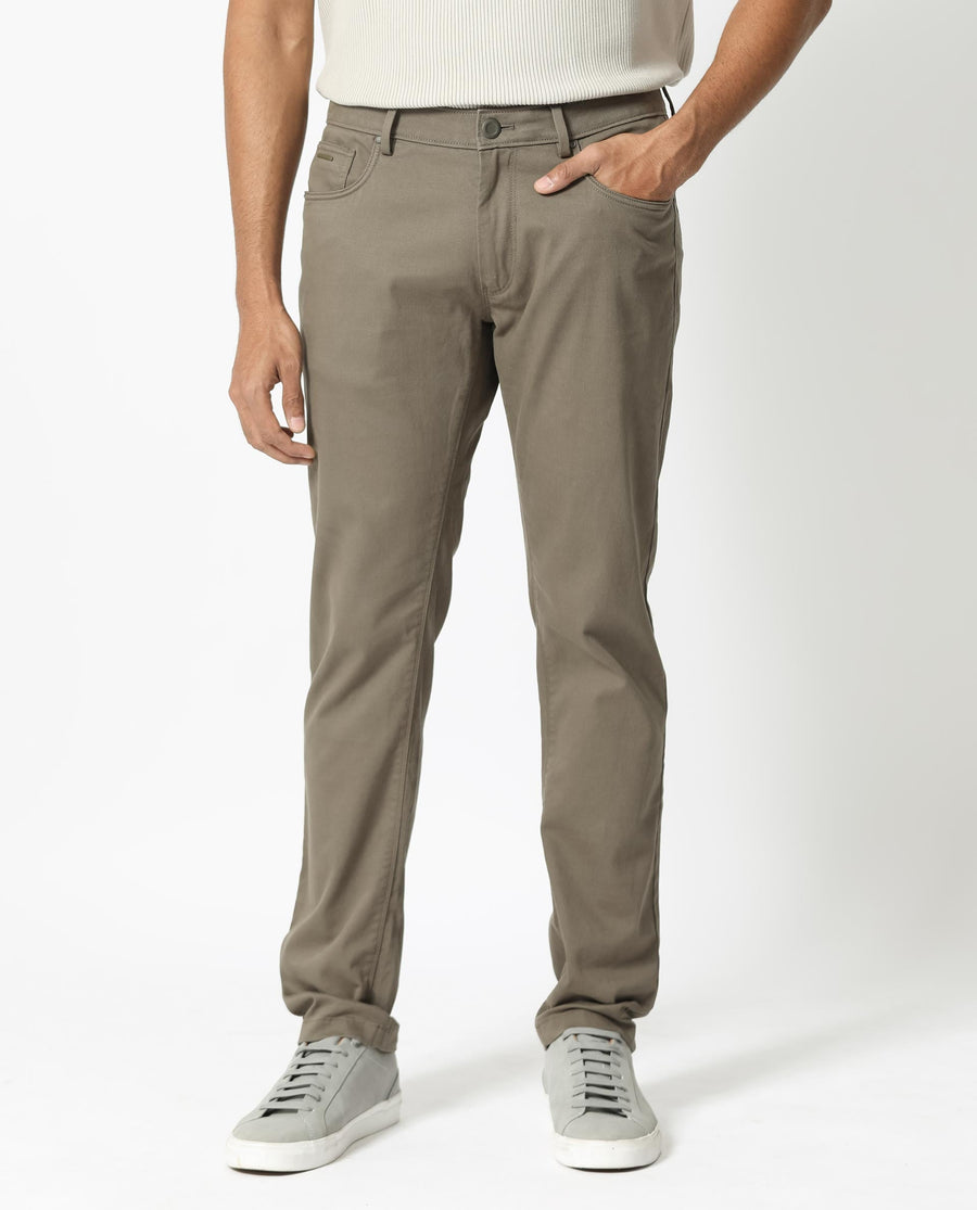 Rare Rabbit Men's Poke-2 Light Olive Cotton Plain Regular Fit Trouser