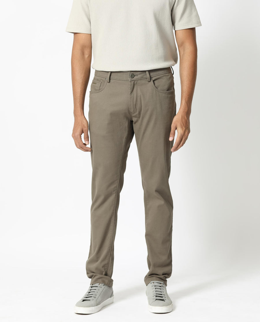 Rare Rabbit Men's Poke-2 Light Olive Cotton Plain Regular Fit Trouser