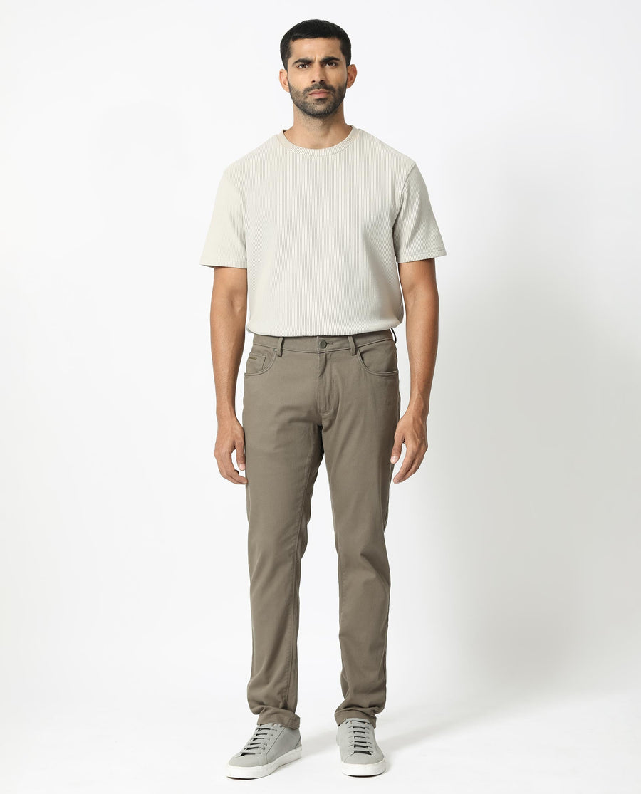 Rare Rabbit Men's Poke-2 Light Olive Cotton Plain Regular Fit Trouser