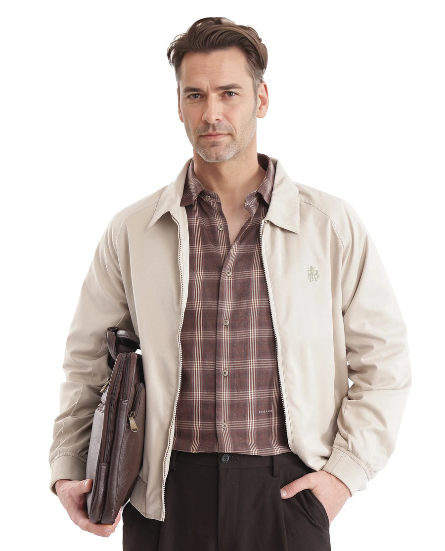 Rare Rabbit Men's Polaz Brown Cotton Checked Print Regular Fit Full Sleeve Collared Shirt