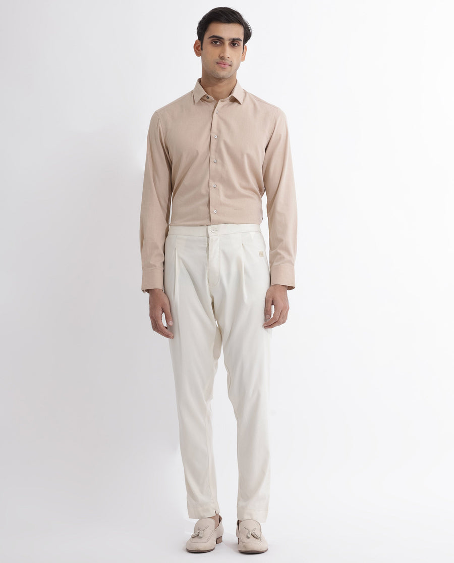 Rare Rabbit Men's Polin Beige Viscose Plain Slim Fit Pajama