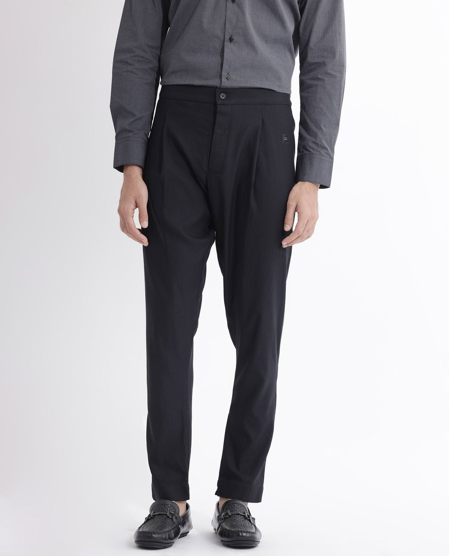 Rare Rabbit Men's Polin Black Viscose Plain Slim Fit Pajama