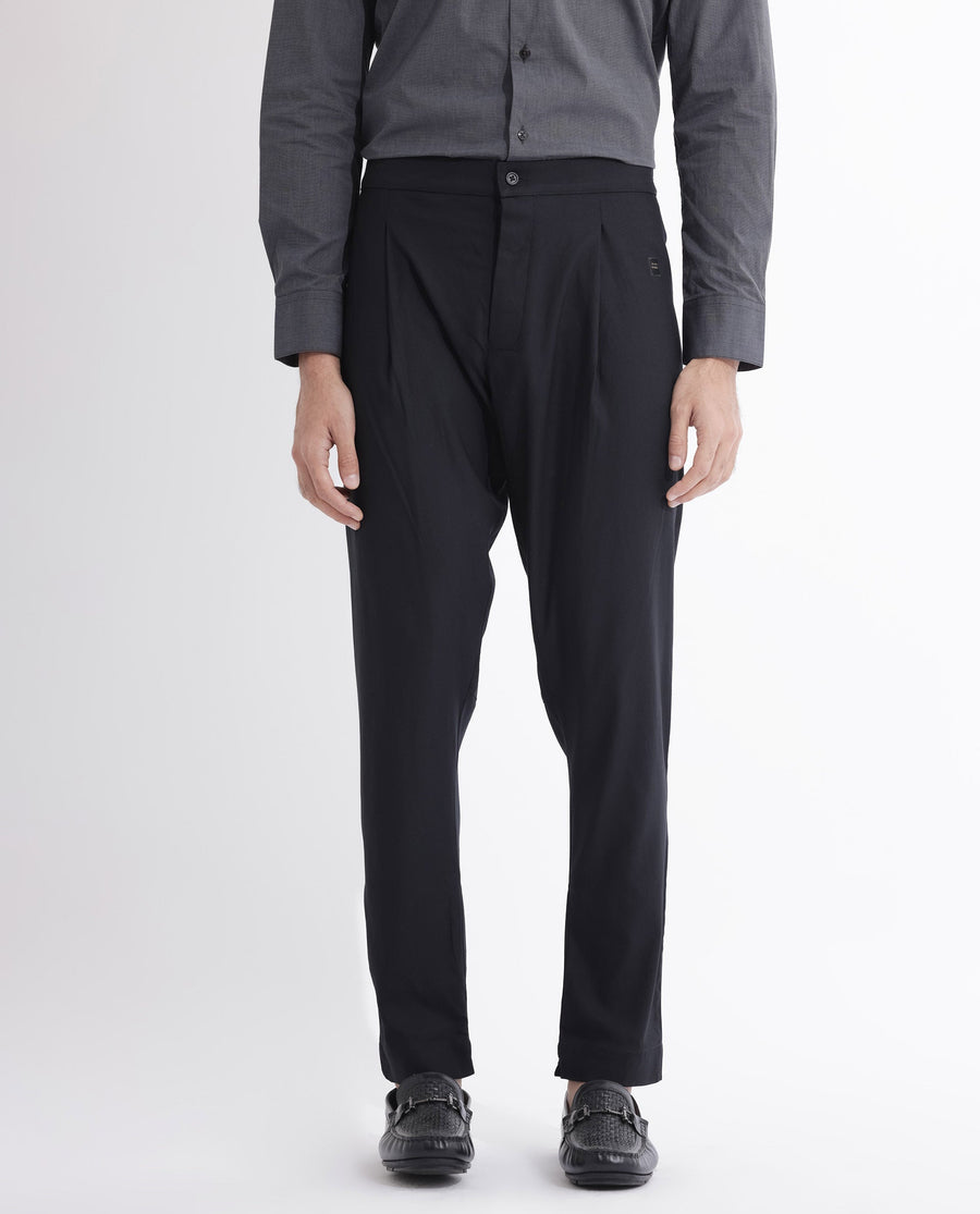 Rare Rabbit Men's Polin Black Viscose Plain Slim Fit Pajama