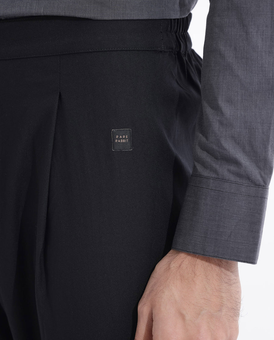 Rare Rabbit Men's Polin Black Viscose Plain Slim Fit Pajama