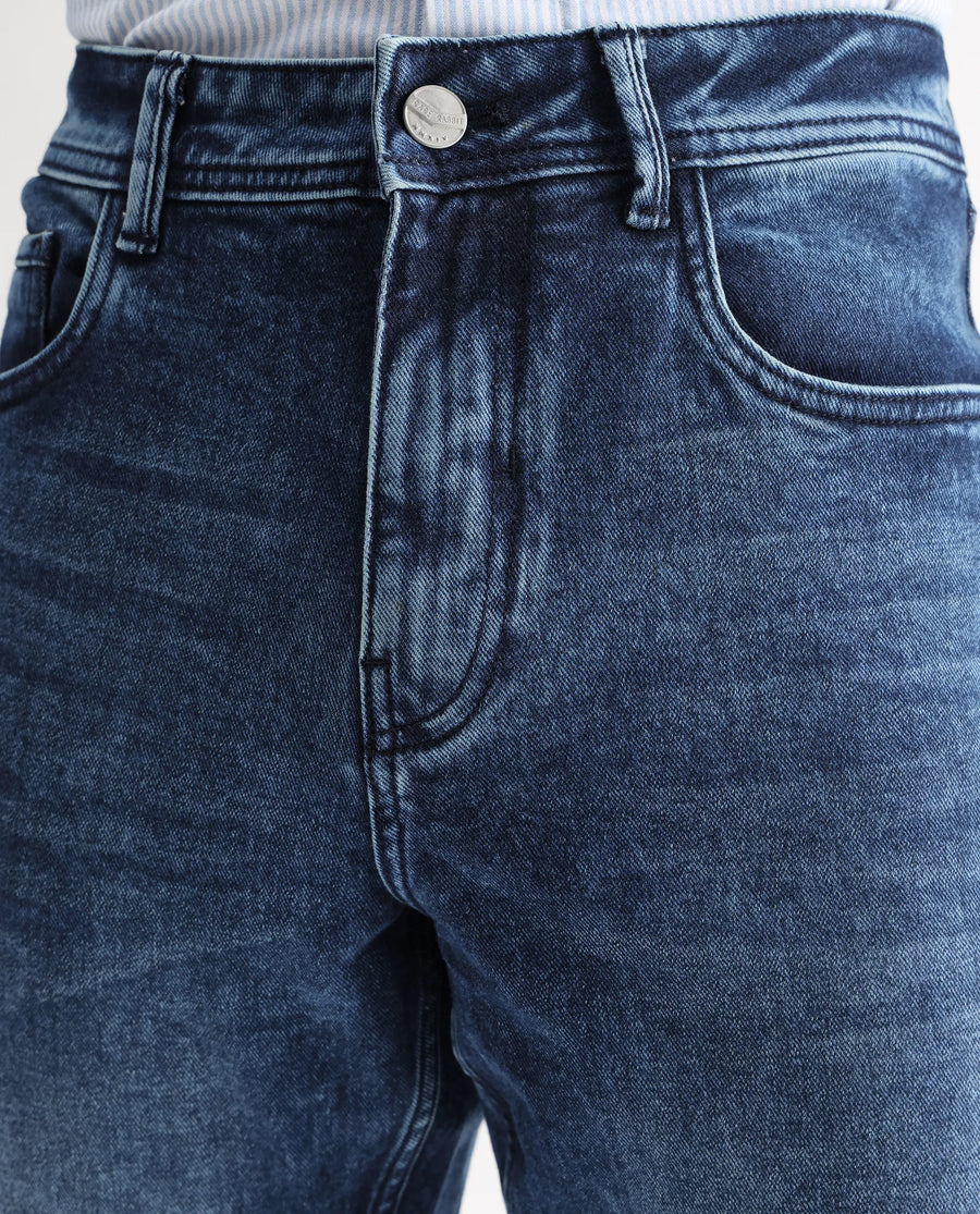 Rare Rabbit Men's Polin Dusky Blue Cotton Plain Morris Regular Fit Jeans