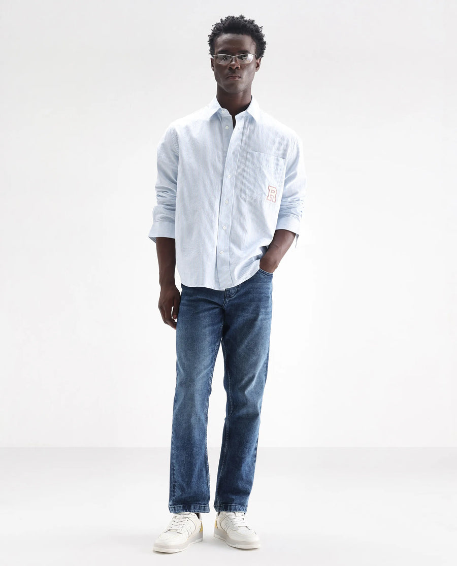 Rare Rabbit Men's Polin Dusky Blue Cotton Plain Morris Regular Fit Jeans