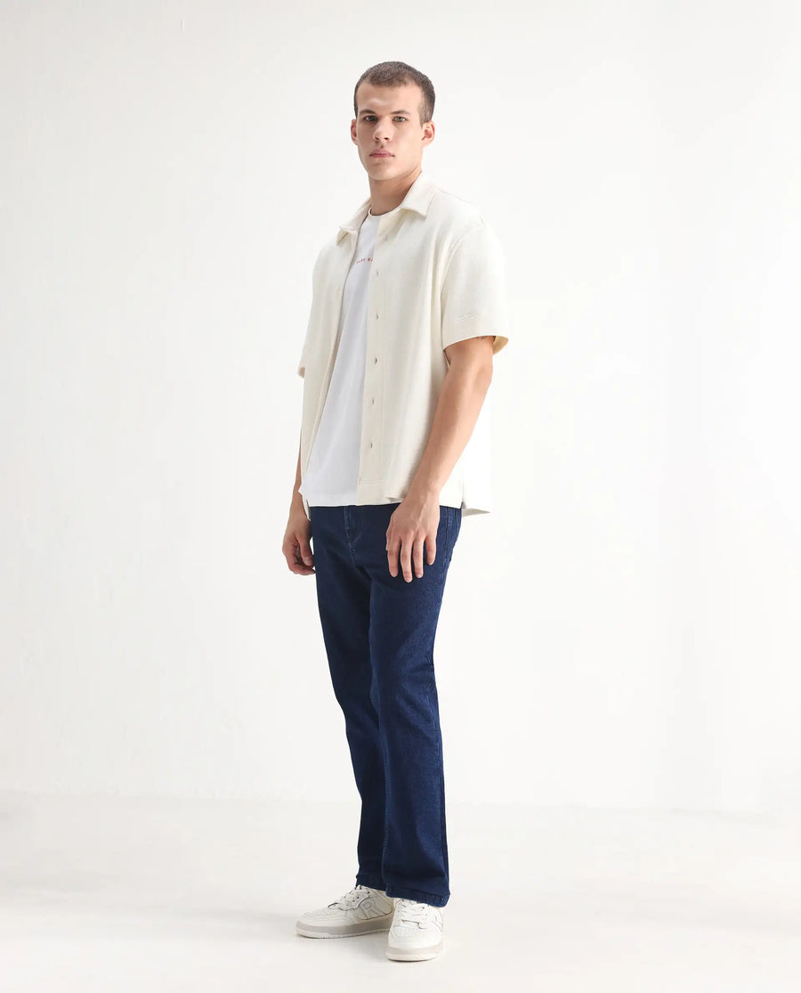 Rare Rabbit Men's Polin Navy Cotton Plain Morris Regular Fit Jeans