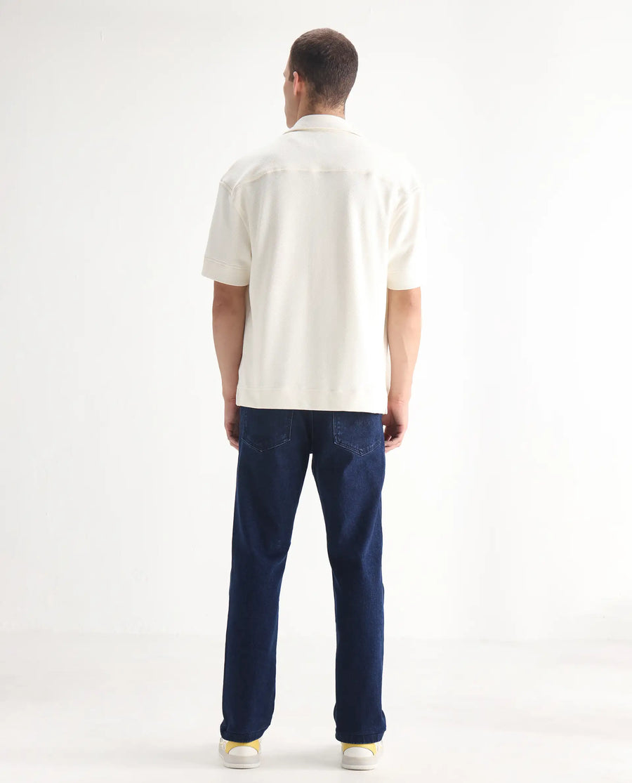 Rare Rabbit Men's Polin Navy Cotton Plain Morris Regular Fit Jeans