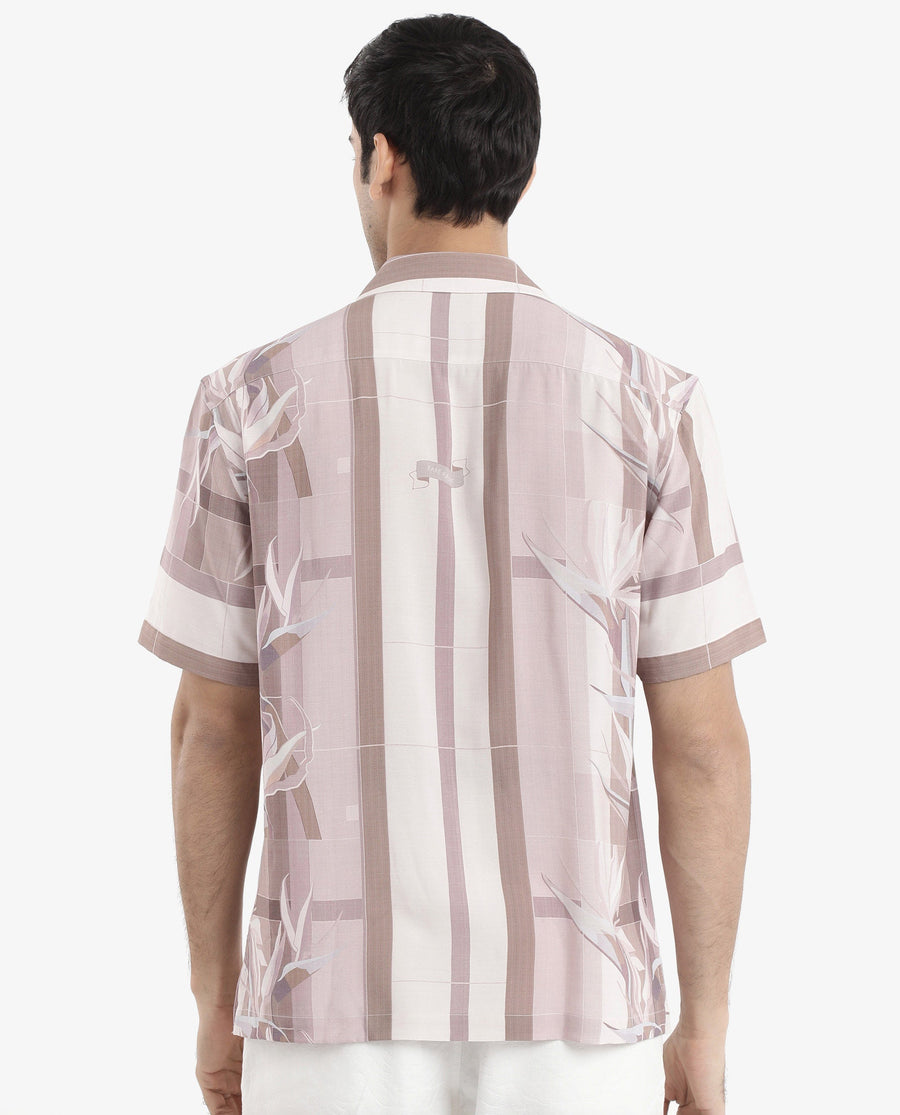 Rare Rabbit Men's Polis Beige Cotton Floral Print Boxy Fit Half Sleeve Collared Shirt