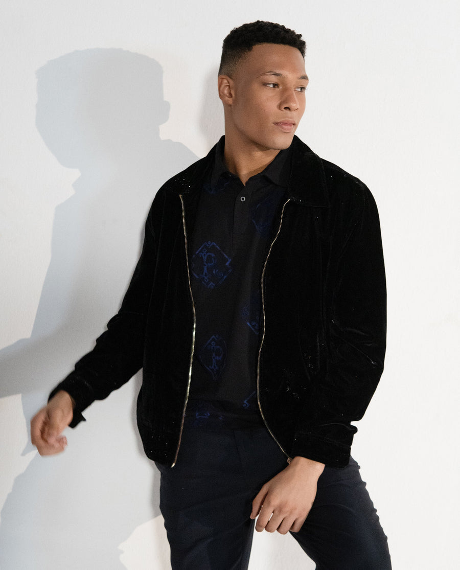 Rare Rabbit Men's Roson Black Cotton Monogram Print Regular Fit Half Sleeve Polo
