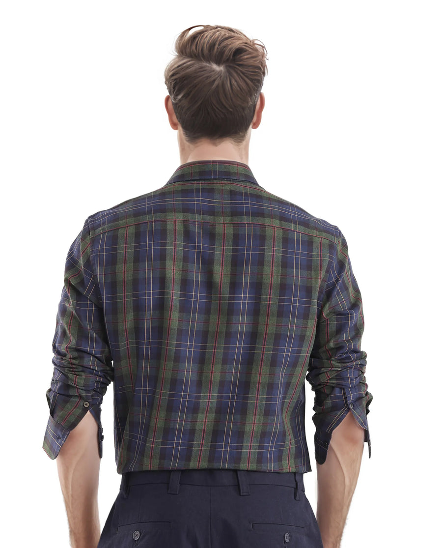Rare Rabbit Men's Pospe Dark Green Cotton Checked Print Regular Fit Full Sleeve Collared Shirt