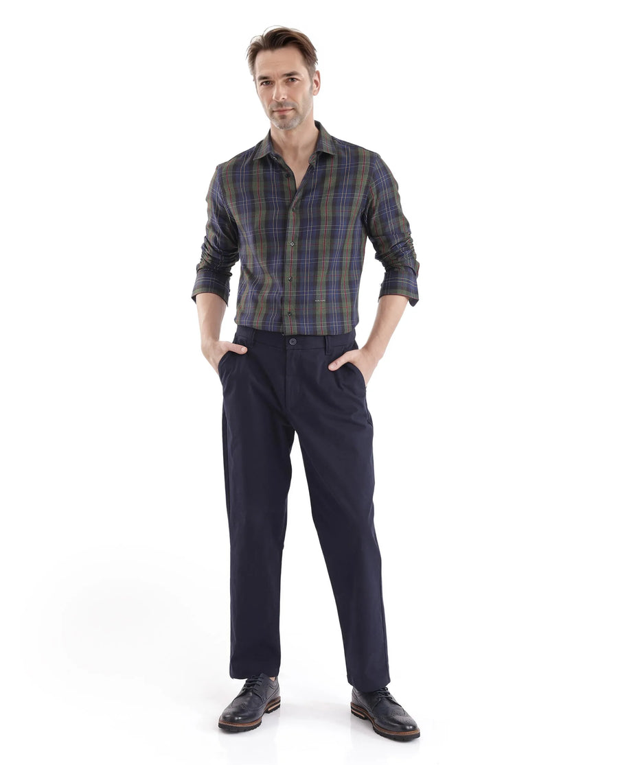 Rare Rabbit Men's Pospe Dark Green Cotton Checked Print Regular Fit Full Sleeve Collared Shirt