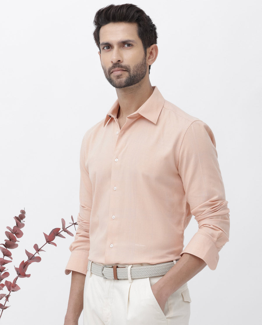 Rare Rabbit Men's Potex Peach Cotton Blend Checked Print Regular Fit Full Sleeve Collared Shirt