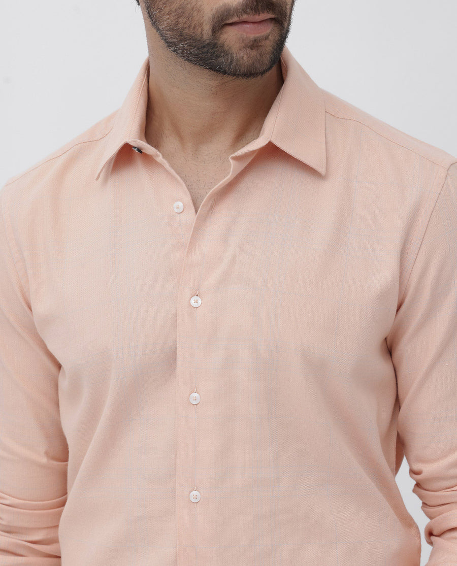 Rare Rabbit Men's Potex Peach Cotton Blend Checked Print Regular Fit Full Sleeve Collared Shirt