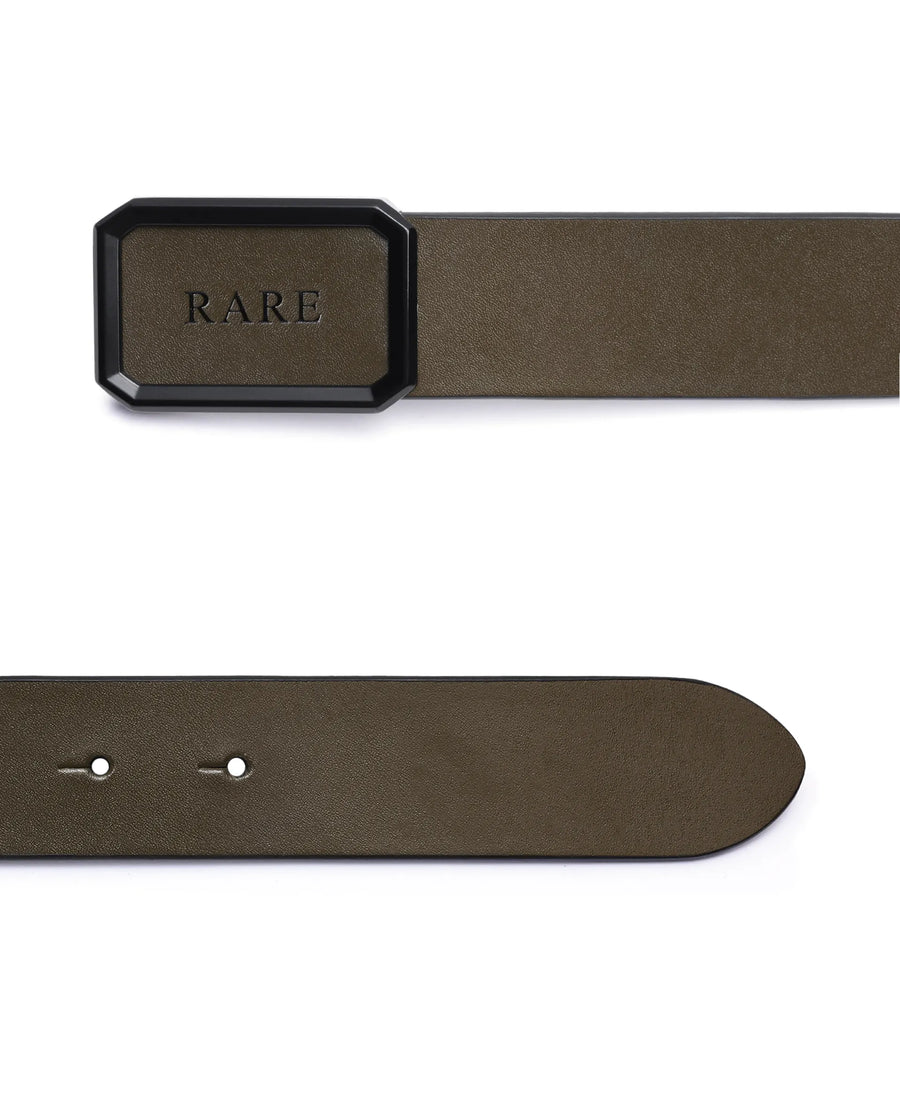 Rare Rabbit Men's Poze Olive Genuine Leather Plain Belt