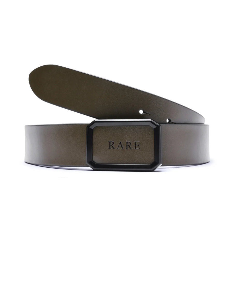 Rare Rabbit Men's Poze Olive Genuine Leather Plain Belt
