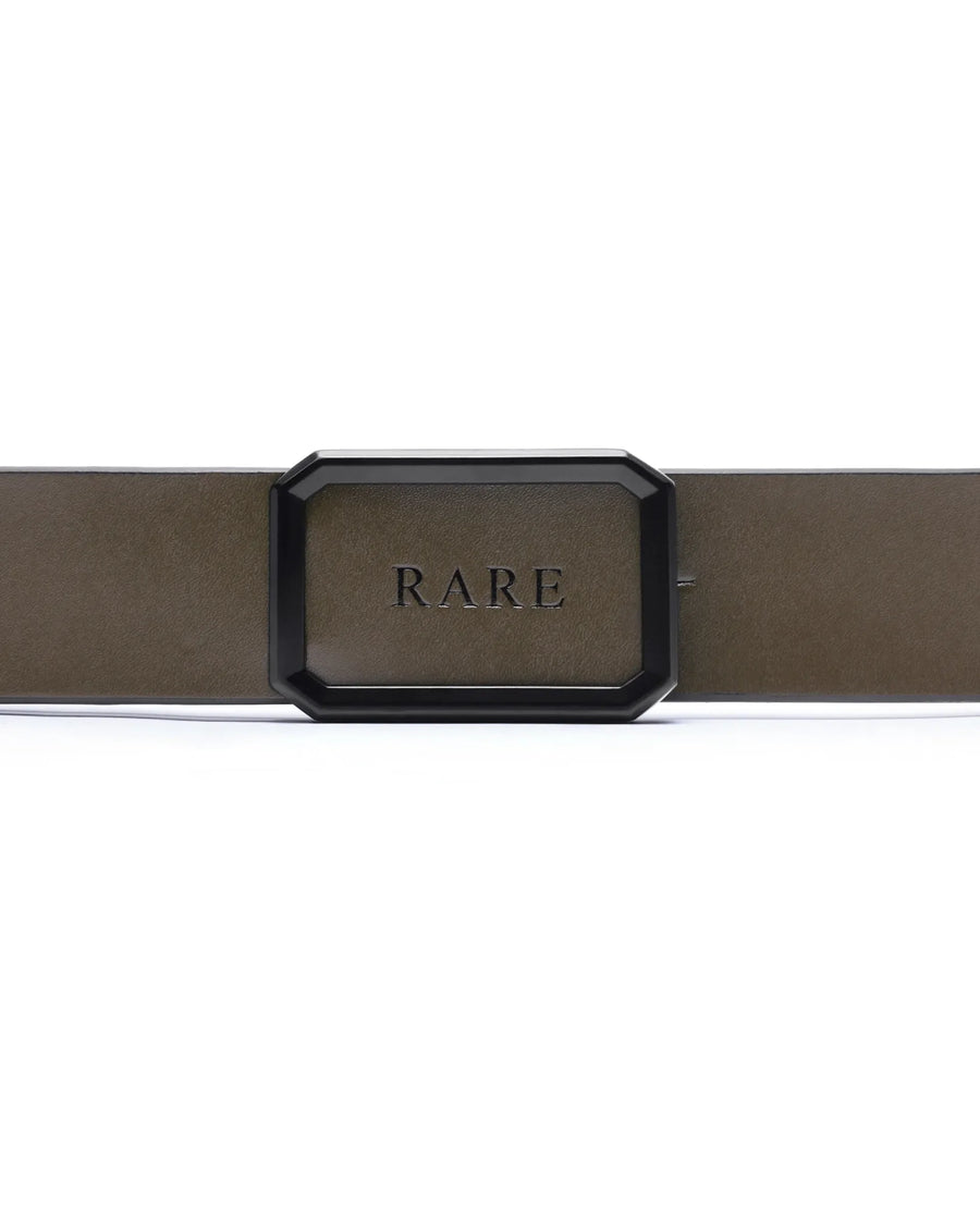 Rare Rabbit Men's Poze Olive Genuine Leather Plain Belt