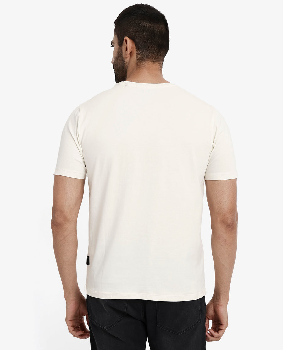 Rare Rabbit Men's Pran Off White Cotton Graphic Print Regular Fit Half Sleeve Crew Neck T-Shirt