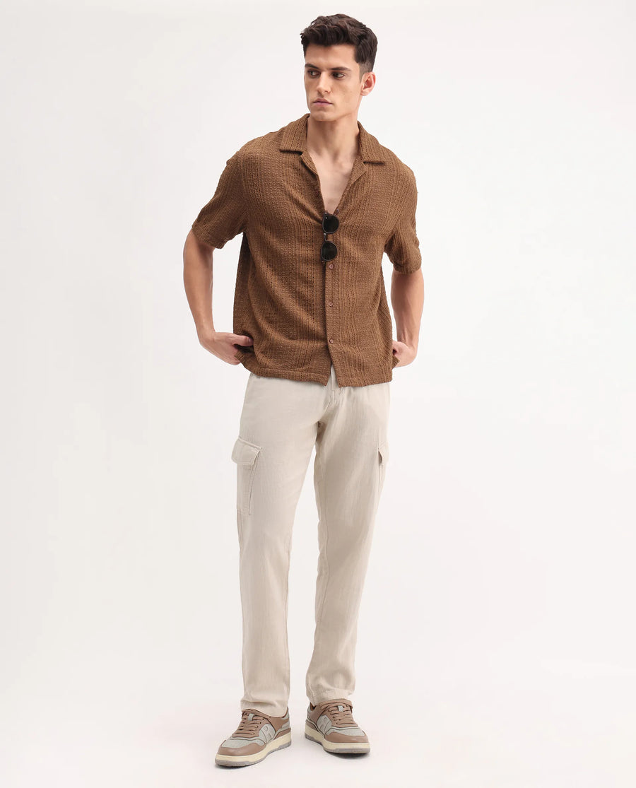 Rare Rabbit Men's Presso-25 Beige Cotton Plain Relaxed Fit Trouser