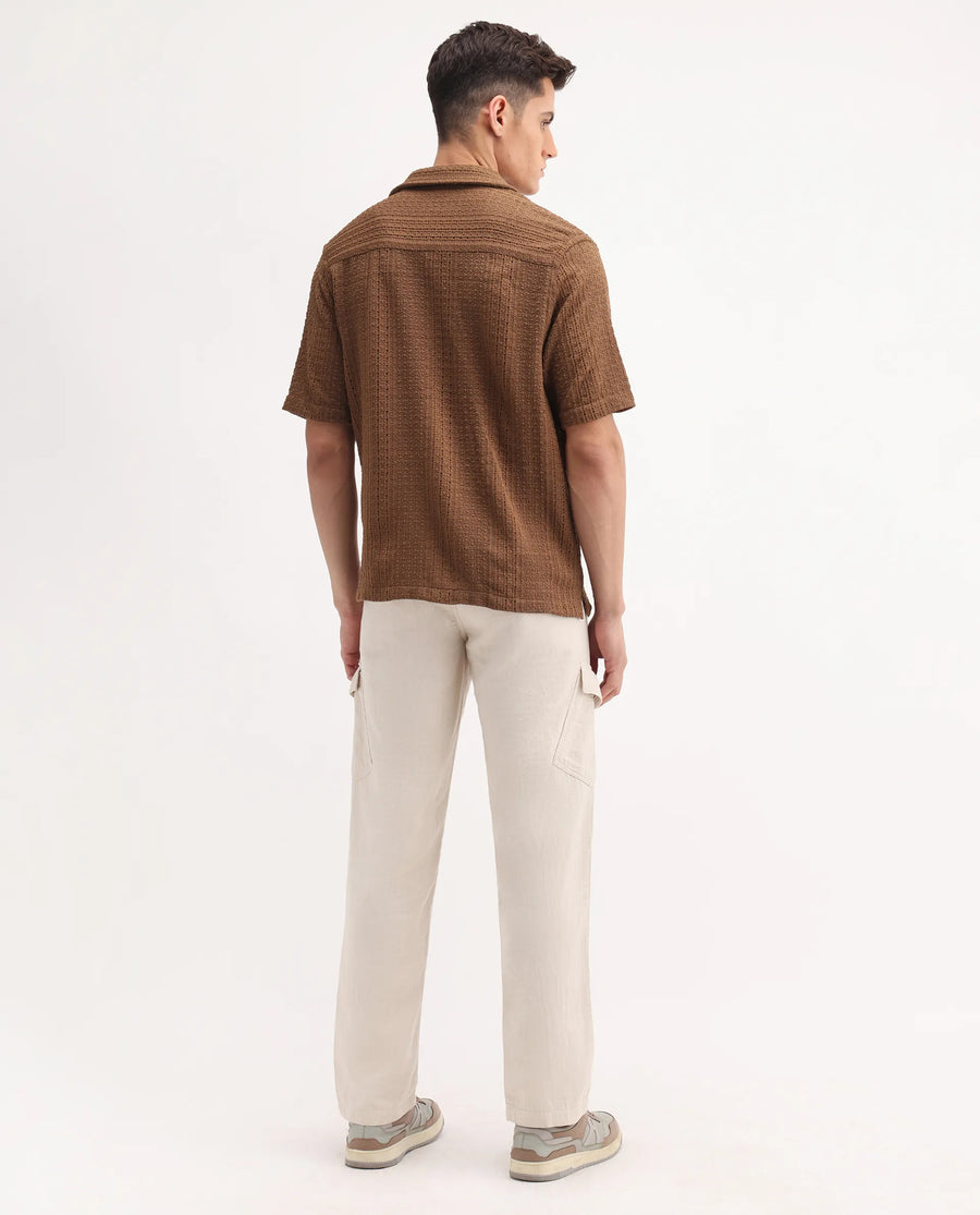 Rare Rabbit Men's Presso-25 Beige Cotton Plain Relaxed Fit Trouser