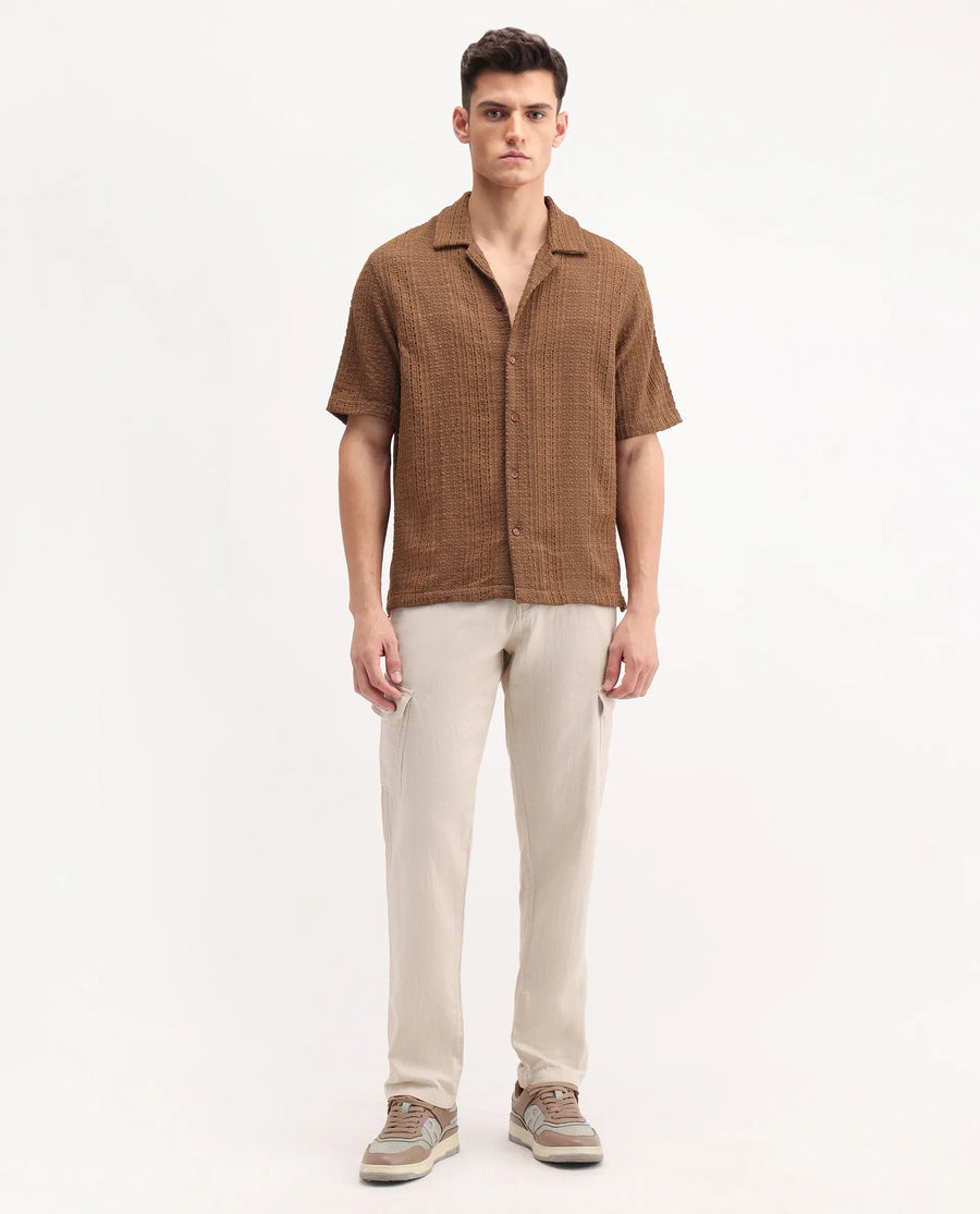 Rare Rabbit Men's Presso-25 Beige Cotton Plain Relaxed Fit Trouser