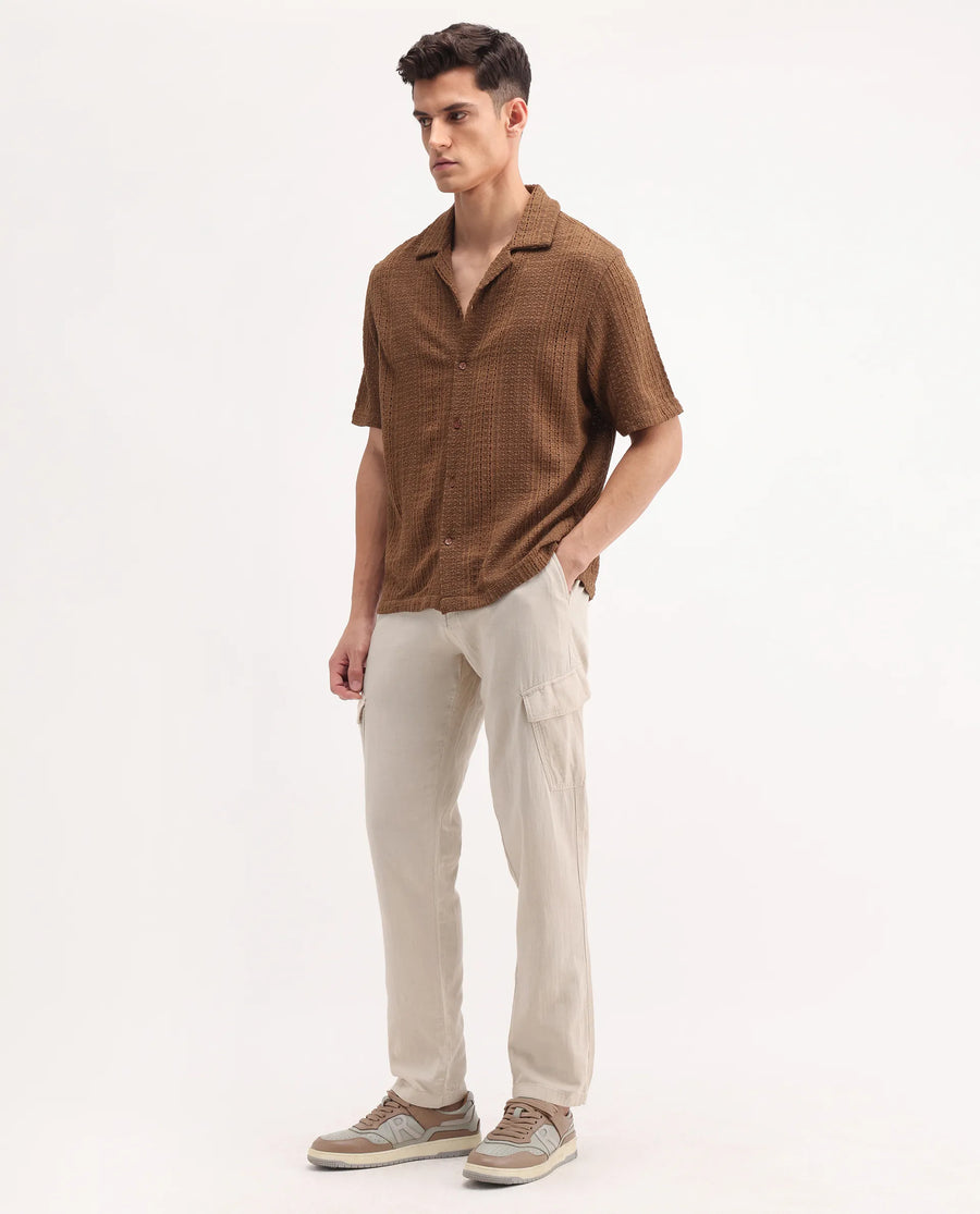 Rare Rabbit Men's Presso-25 Beige Cotton Plain Relaxed Fit Trouser