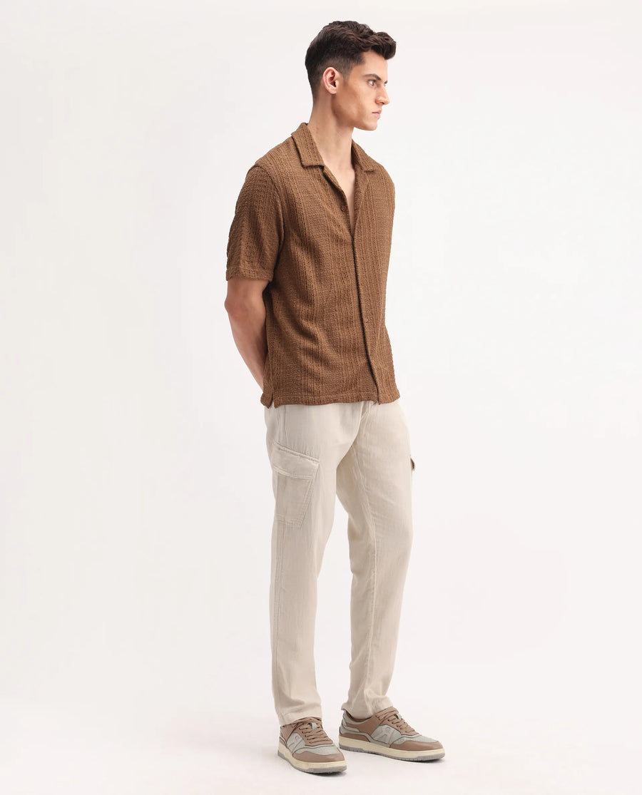 Rare Rabbit Men's Presso-25 Beige Cotton Plain Relaxed Fit Trouser