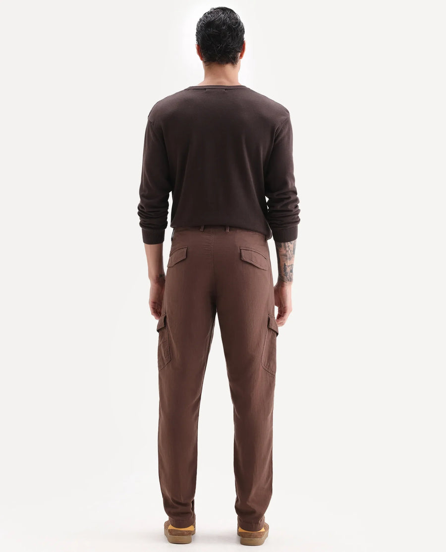 Rare Rabbit Men's Presso 25 Dusky Brown Cotton Plain Relaxed Fit Trouser