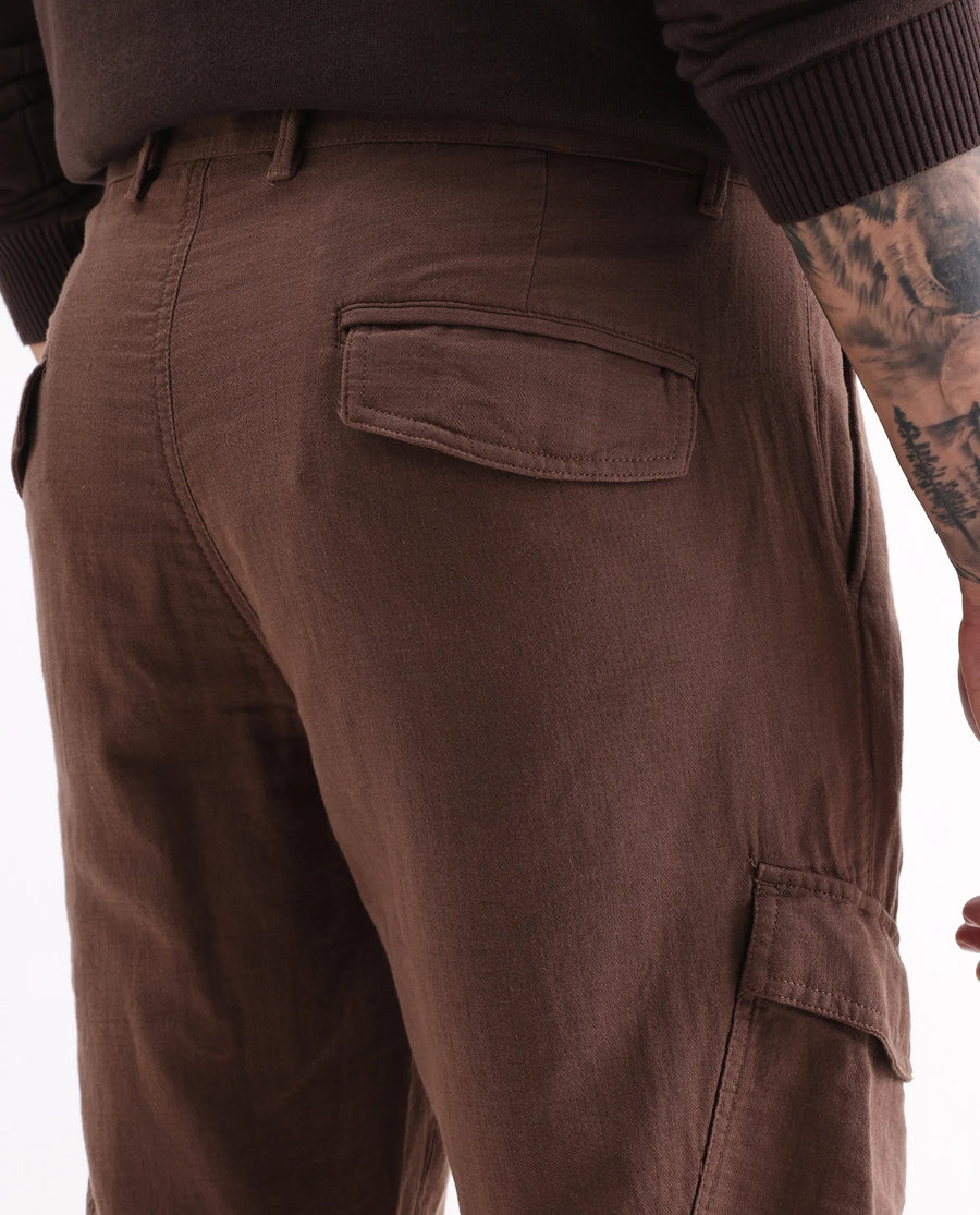 Rare Rabbit Men's Presso 25 Dusky Brown Cotton Plain Relaxed Fit Trouser