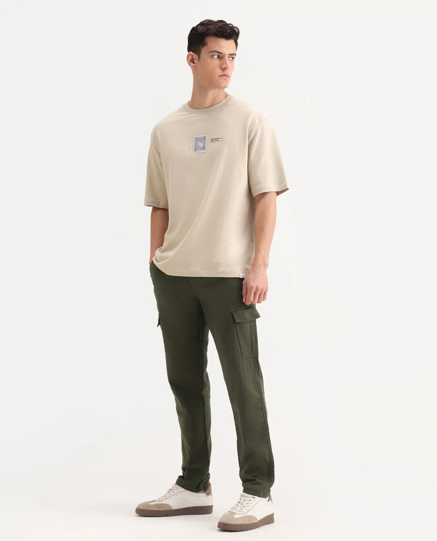 Rare Rabbit Men's Presso-Aw25 Olive Cotton Plain Regular Fit Trouser