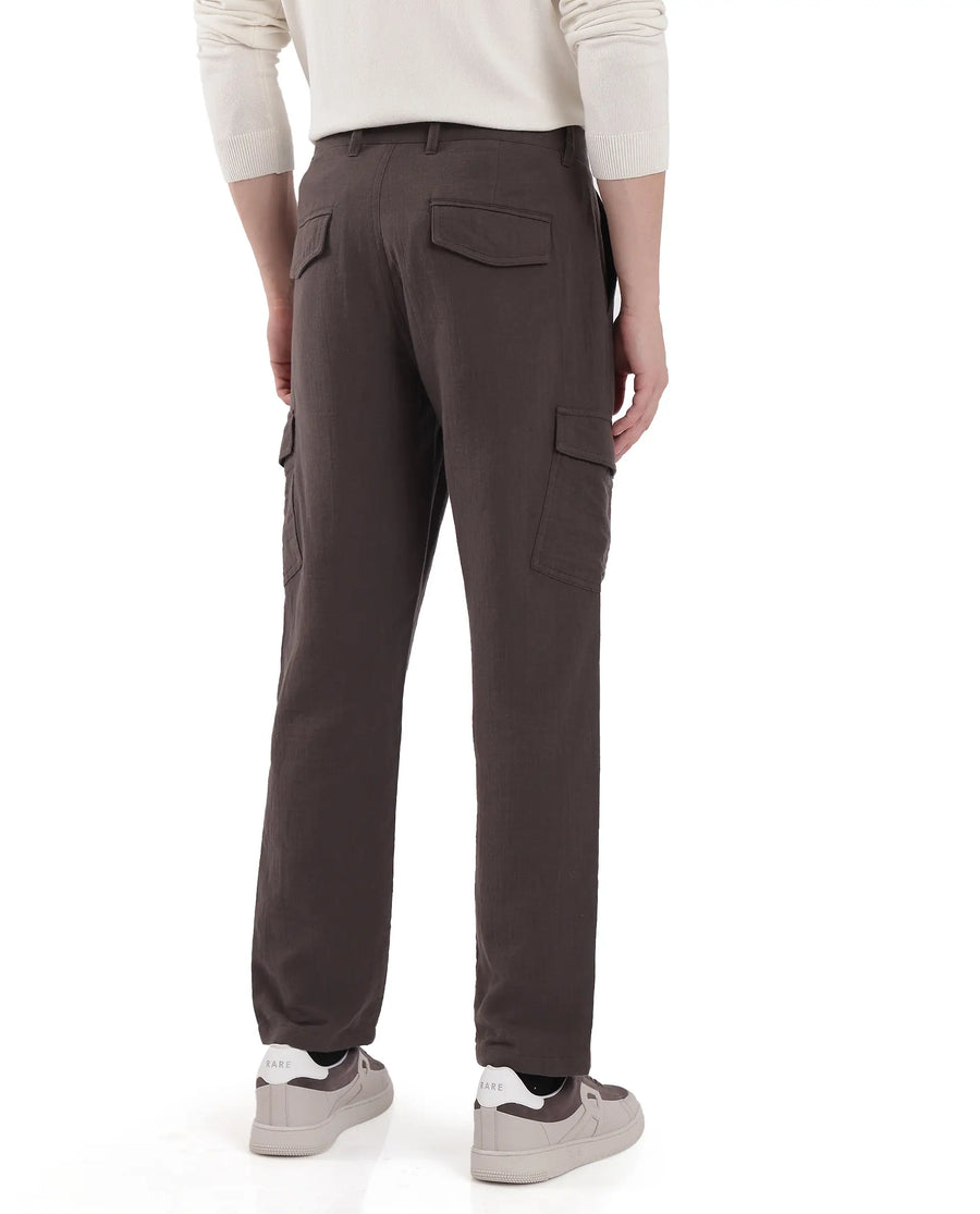 Rare Rabbit Men's Presso Dusky Brown Cotton Plain Relaxed Fit Trouser