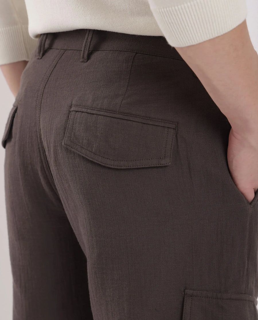 Rare Rabbit Men's Presso Dusky Brown Cotton Plain Relaxed Fit Trouser