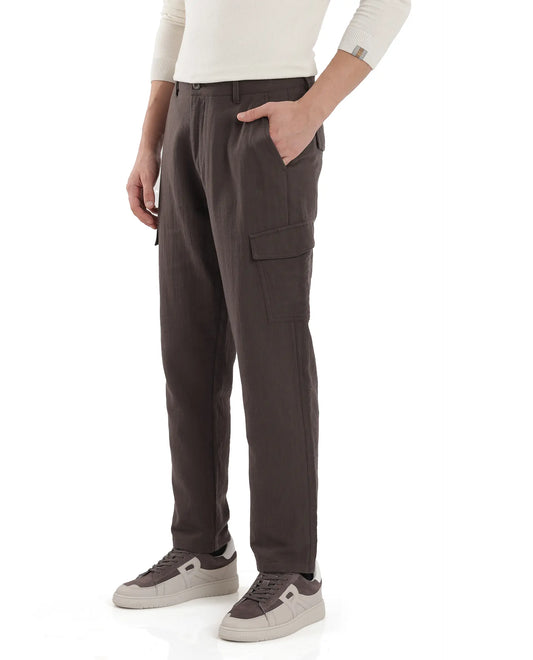 Rare Rabbit Men's Presso Dusky Brown Cotton Plain Relaxed Fit Trouser