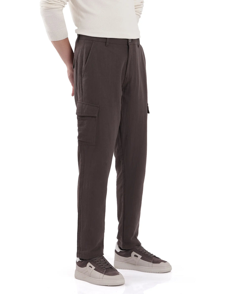 Rare Rabbit Men's Presso Dusky Brown Cotton Plain Relaxed Fit Trouser